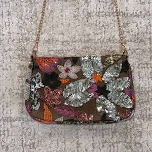 Floral Sequin Crossbody Bag - Brown Multicolor